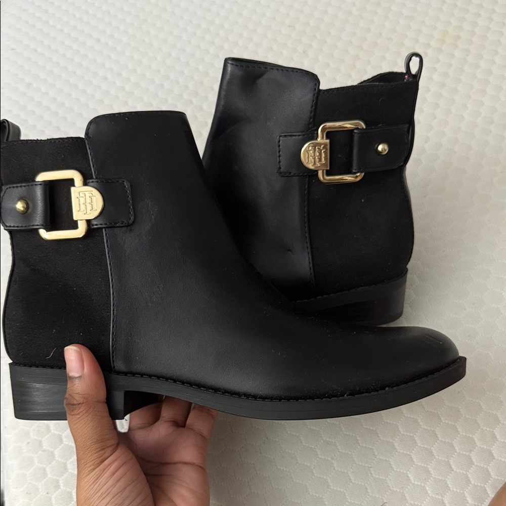 Black Ankle Boots with Gold Buckle